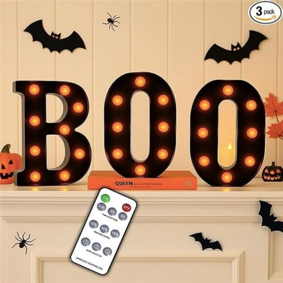 Halloween Decorations – Boo Light Up Letters with Remote | Timer, Dimmable - Picture 7 of 7